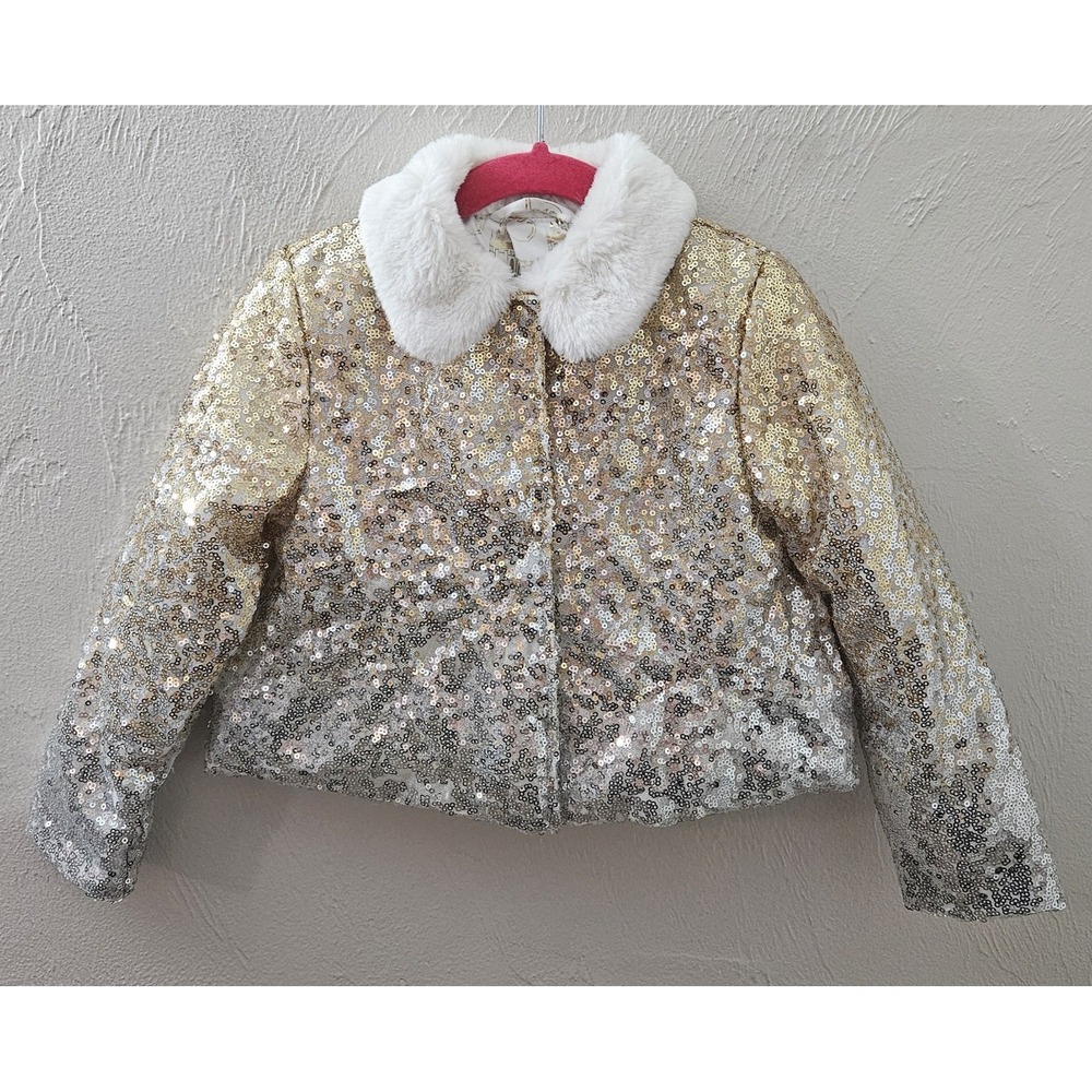 Disney Store Disney Princess Silver Gold Sequin Jacket Girls Size 3 Fur Collar